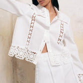 Women's Crochet Shirt Vintage Button Long Sleeve Top