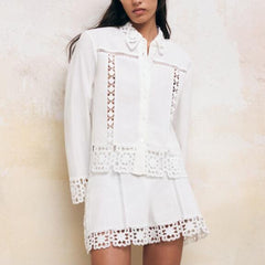 Women's Crochet Shirt Vintage Button Long Sleeve Top