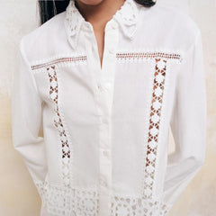 Women's Crochet Shirt Vintage Button Long Sleeve Top