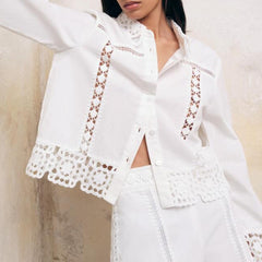 Women's Crochet Shirt Vintage Button Long Sleeve Top