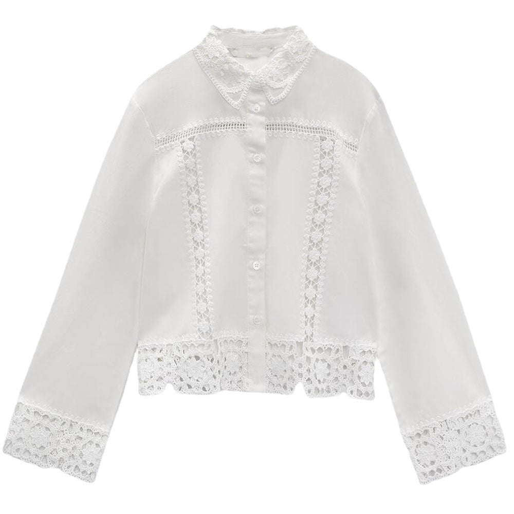 Women's Crochet Shirt Vintage Button Long Sleeve Top
