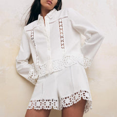 Women's Crochet Shirt Vintage Button Long Sleeve Top